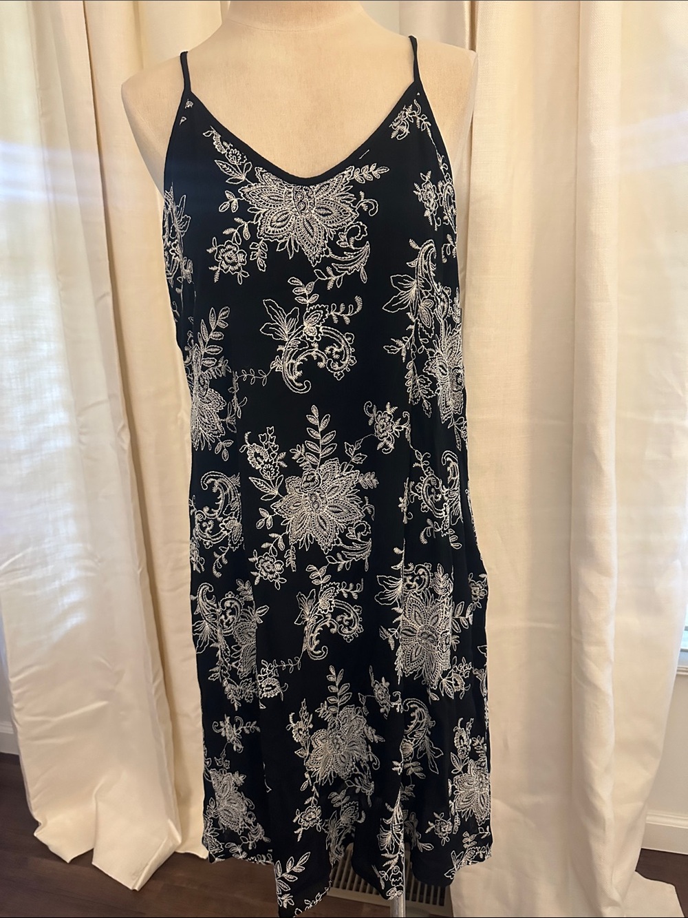 Karen Kane Black Floral Racerback Dress with White Paisley Print